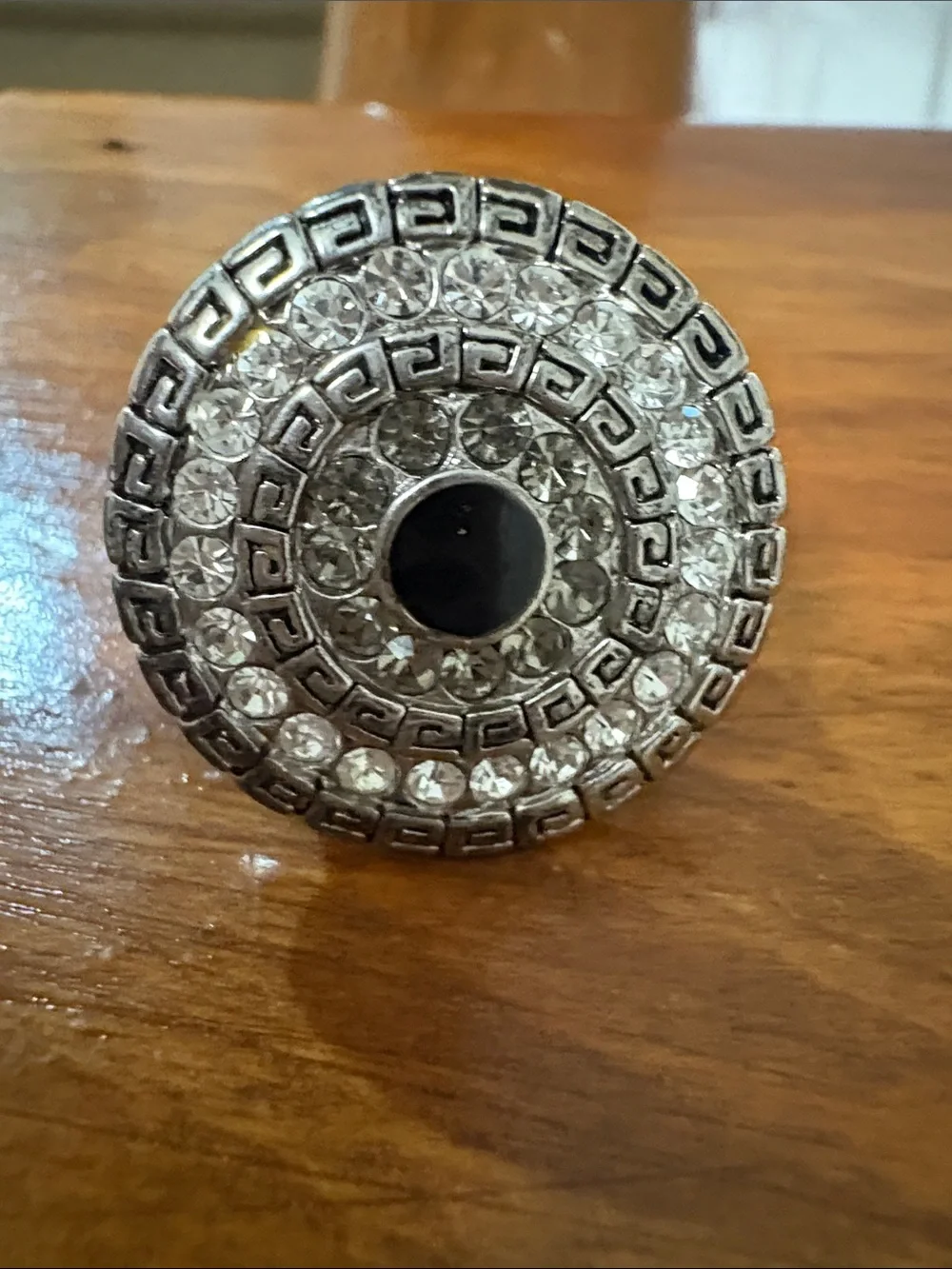 Vintage Silver Tone women’s  Statement Ring with Black Center